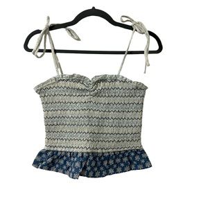 Storia Women’s‎ Sky Blue and Aqua Ruched Crop Top With Eyelet Lace Detail Size S